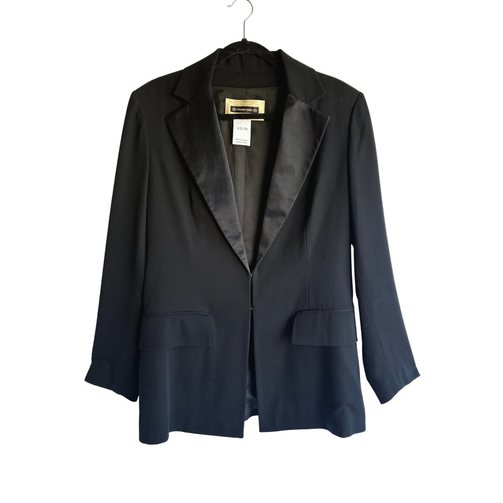 Plein Sud Faycal Amor Black Wool Blazer Satin Lapel Tuxedo Jacket French Size 42